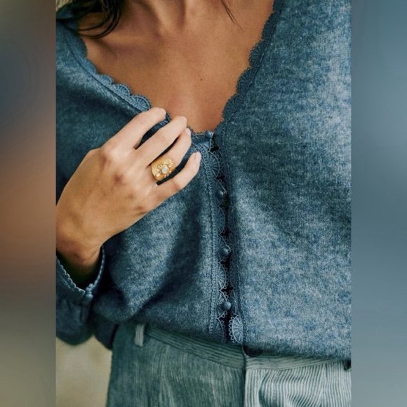 NEW Sezane Melina Cardigan in Sage | Blue Green- size M - Picture 4 of 10